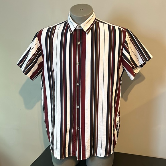 Striped Short Sleeve Shirt Large Burgundy - Picture 1 of 10